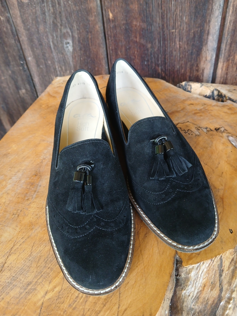 Ara Black Suede Tassel Loafers
